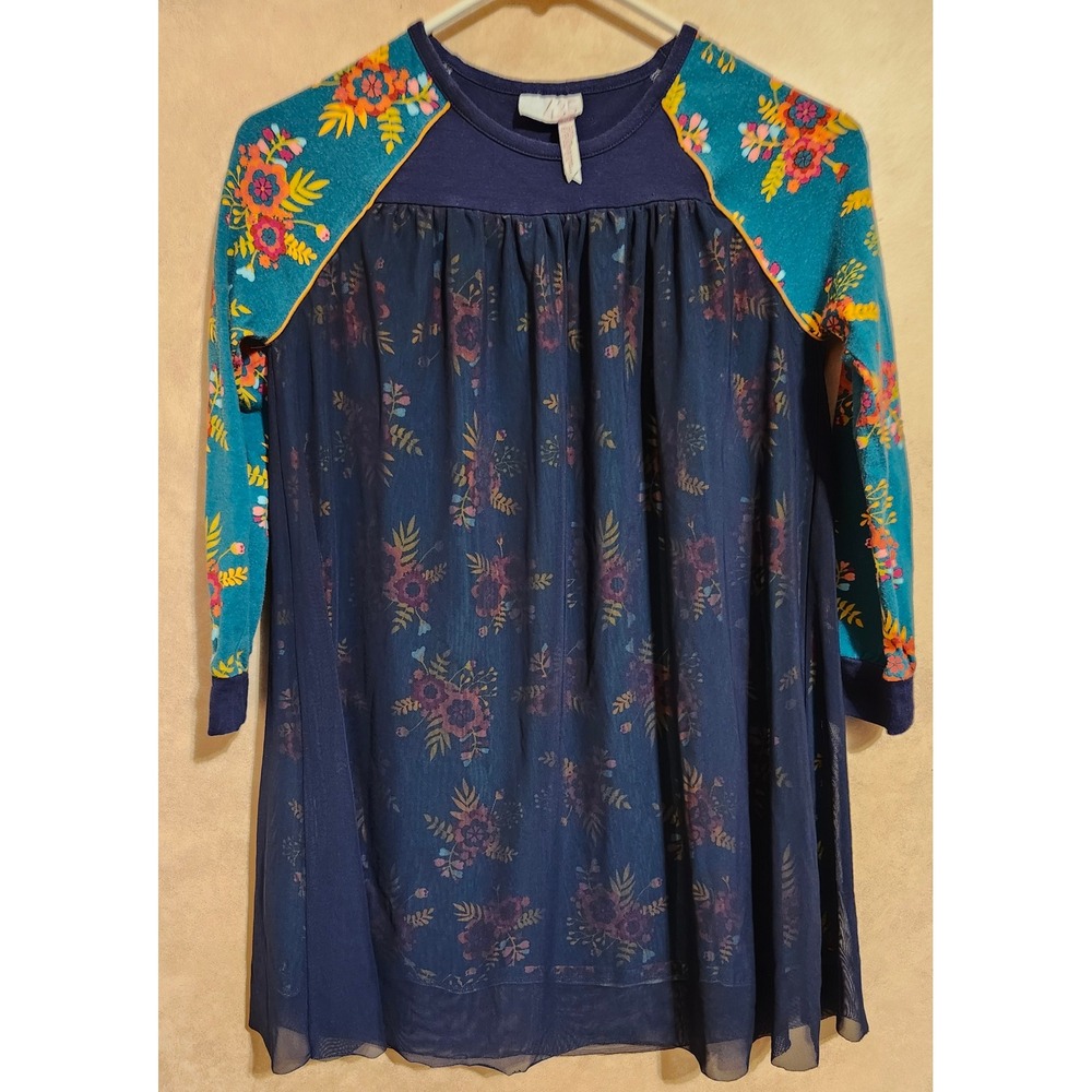 Matilda Jane 435 Girls Navy Floral Mesh Mixed Media Babydoll Dress Size 10 18845